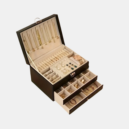 Boîte à Bijoux en Cuir Élégante avec Compartiments – Rangement Pratique et Chic Organisateurs de bijoux Electro Paris Noir