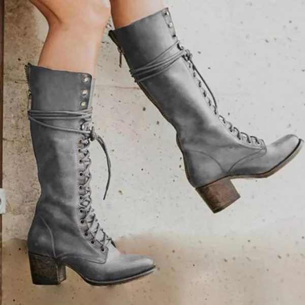 Bottes Montantes à Lacets pour Femmes – Talon Bloc Élégant Electro Paris Gris 35