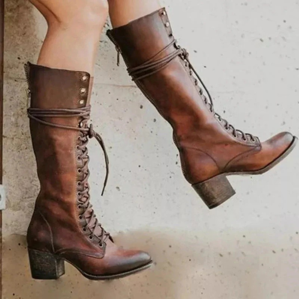 Bottes Montantes à Lacets pour Femmes – Talon Bloc Élégant Electro Paris Marron 35