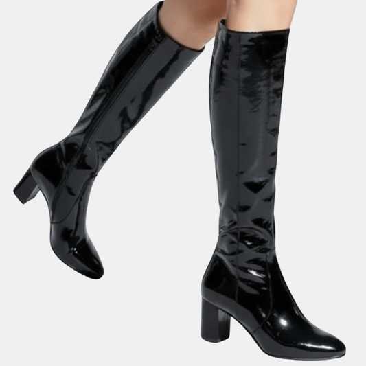 Bottes Vernies Femme Genou – Élégance Intemporelle Leather Boots Electro Paris Noir 35