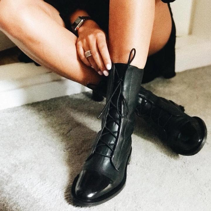 Bottes Femme en Cuir Confortables à Lacets – Tige Mi-Haute Boots Electro Paris