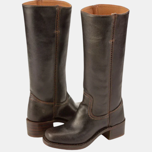 Bottes en Cuir Hautes pour Femmes – Style Élégant à Talons Electro Paris Marron Foncé 33