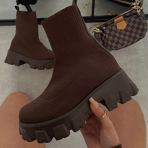 Bottes Plateforme Doublées en Peluche pour Femmes – Bottines d'Hiver Douillettes en Daim Bottes pour femmes Electro Paris Marron 36