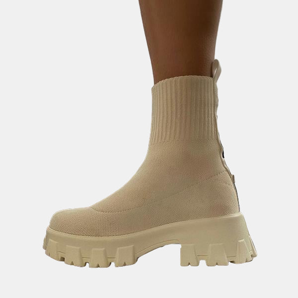 Bottes Plateforme Doublées en Peluche pour Femmes – Bottines d'Hiver Douillettes en Daim Bottes pour femmes Electro Paris Beige 35