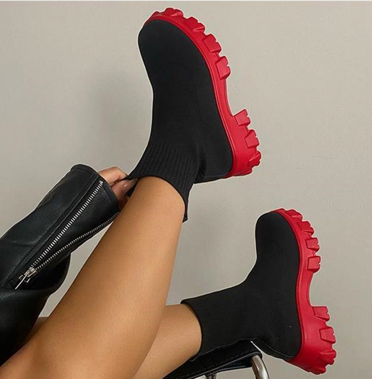 Bottes Plateforme Doublées en Peluche pour Femmes – Bottines d'Hiver Douillettes en Daim Bottes pour femmes Electro Paris Noir avec semelles rouges 35
