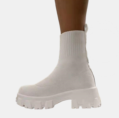 Bottes Plateforme Doublées en Peluche pour Femmes – Bottines d'Hiver Douillettes en Daim Bottes pour femmes Electro Paris Blanc 35