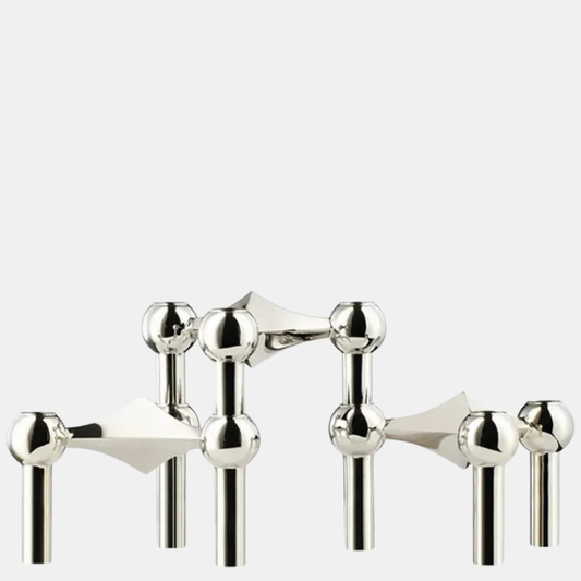 Bougeoir Design Moderne – Style Moléculaire Élégant Candle Holders Electro Paris Argent Trois Pièces