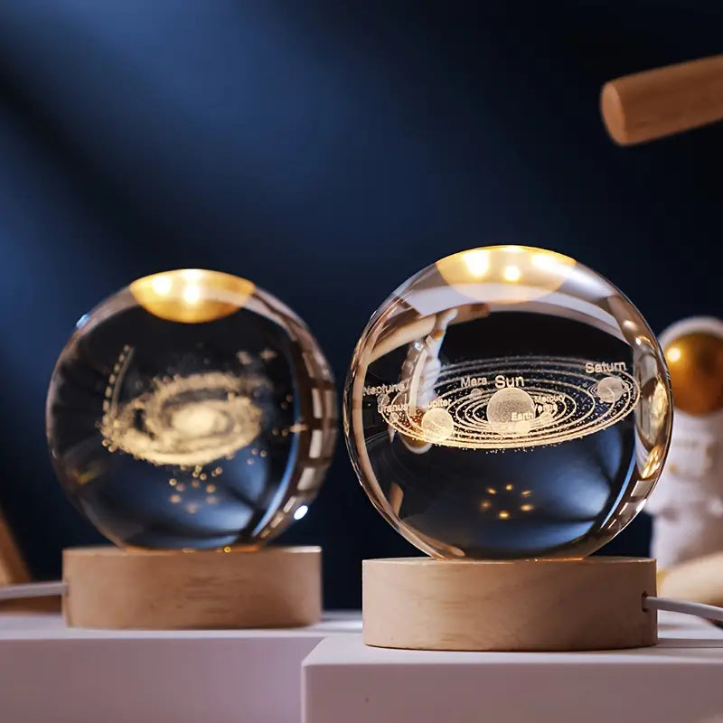 Veilleuse Boule de Cristal Gravée 3D avec Socle LED en Bois pour Décoration Élégante Lumières de nuit Electro Paris