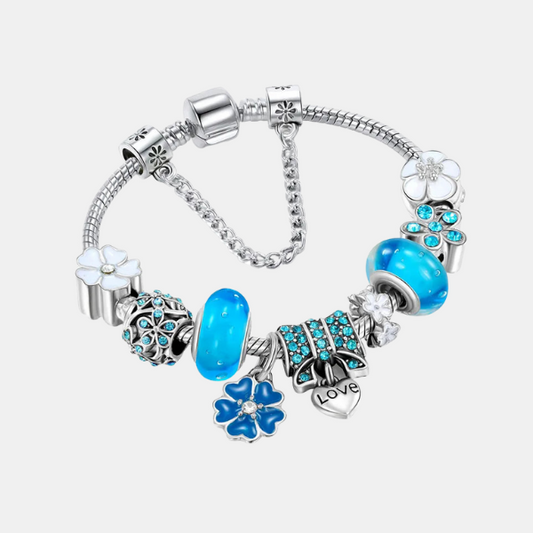 Bracelet à Breloques Floral en Argent Sterling – Bijou Élégant Fleur de Cerisier pour Femme Bracelets Electro Paris Bleu