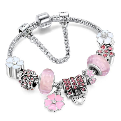 Bracelet à Breloques Floral en Argent Sterling – Bijou Élégant Fleur de Cerisier pour Femme Bracelets Electro Paris Rose