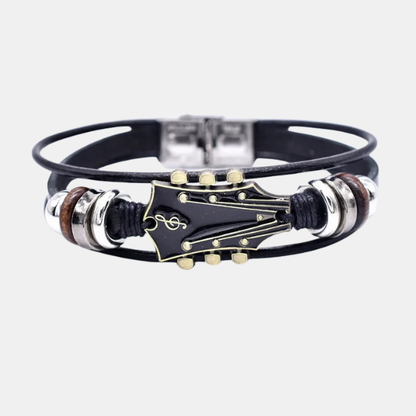 Bracelet Guitare en Cuir Style Rock Electro Paris Noir