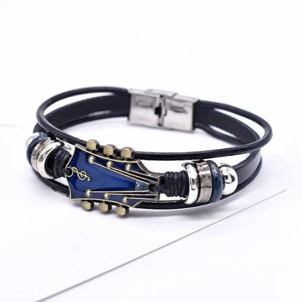 Bracelet Guitare en Cuir Style Rock Electro Paris Bleu