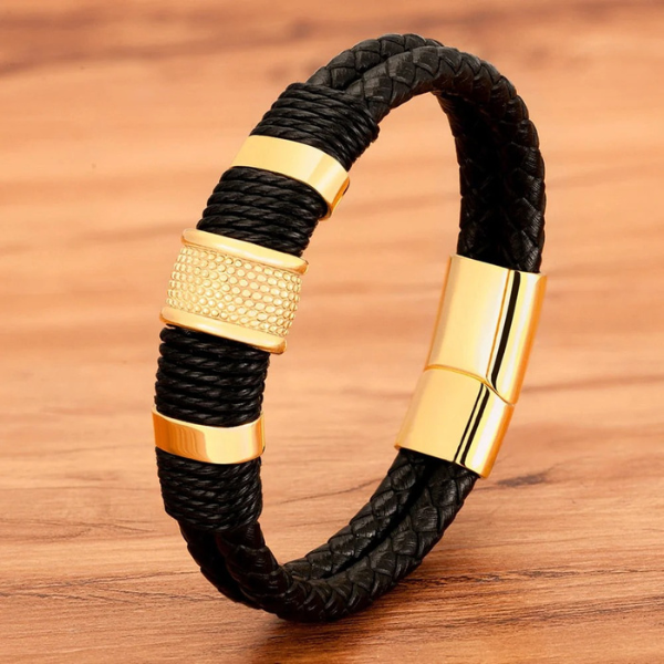 Bracelet en Cuir Tressage Classique Jewelry for women Electro Paris Or 19cm
