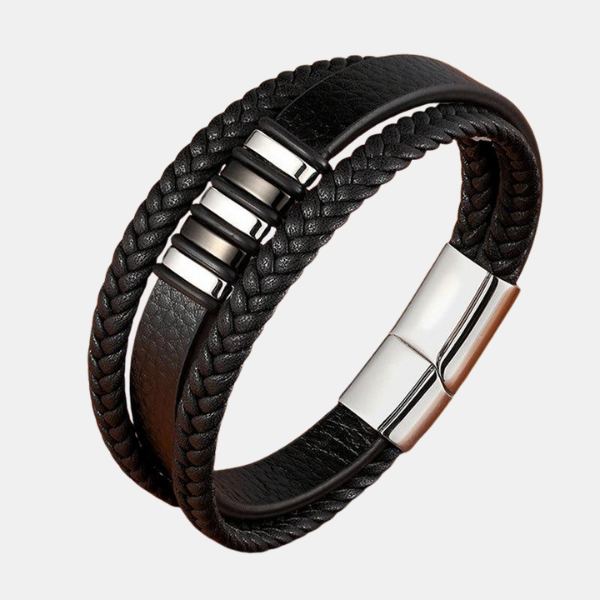 Bracelet en Cuir Élégant – Style Intemporel Masculin Armband för man Electro Paris Argent-noir 19cm