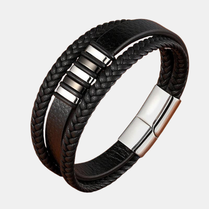 Bracelet en Cuir Élégant – Style Intemporel Masculin Armband för man Electro Paris Argent-noir 19cm