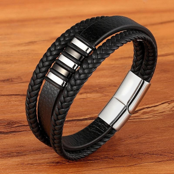 Bracelets Mode en Cuir pour Homme Jewelry for women Electro Paris Argent-noir 19cm