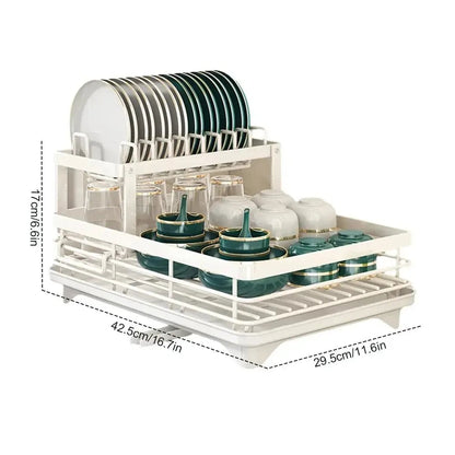 Égouttoir Flexible en Acier – Étagère de Cuisine Réglable, Double Couche, Noir ou Blanc, Économiseur d’Espace Rangement et organisation de cuisine Electro Paris Blanc Double Couche