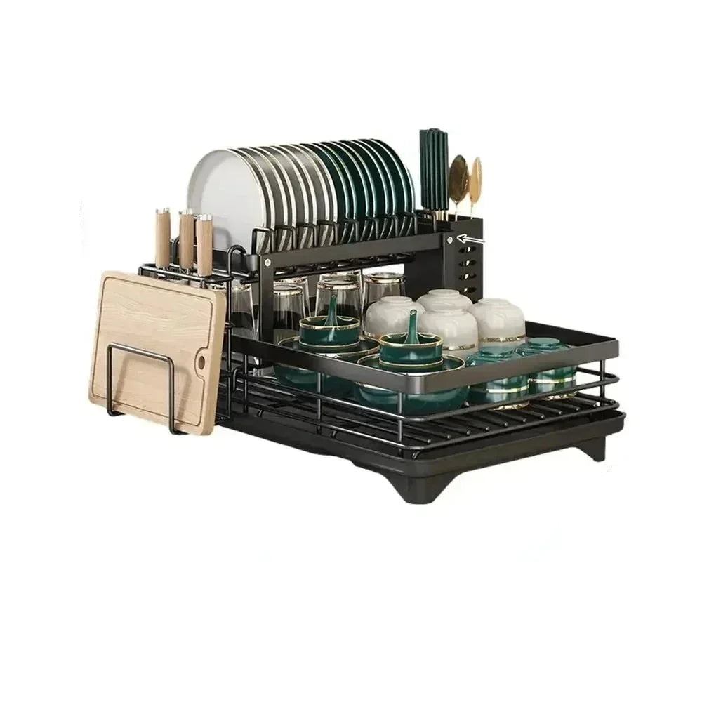 Égouttoir Flexible en Acier – Étagère de Cuisine Réglable, Double Couche, Noir ou Blanc, Économiseur d’Espace Rangement et organisation de cuisine Electro Paris