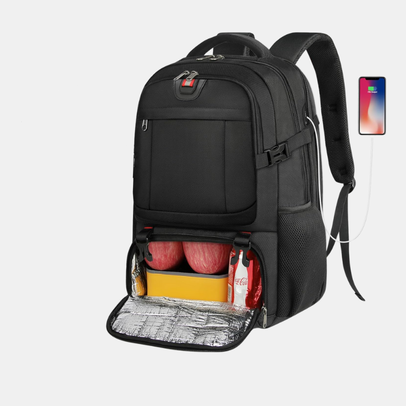 Sac à Dos de Voyage Imperméable – Grand Sac Multifonction avec Compartiment Isotherme et USB Sacs Electro Paris Noir