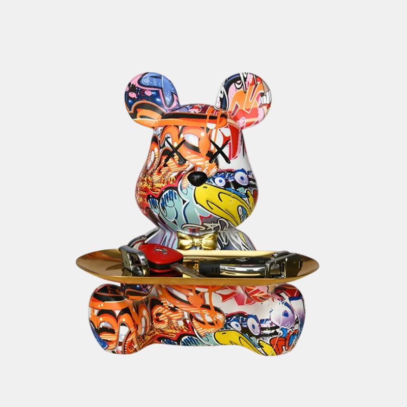 Sculpture Décorative Ours Graffiti avec Plateau en Résine Sculptures Electro Paris Graffiti