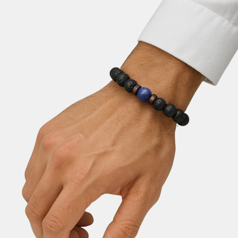 Bracelet en pierre de lave naturelle avec copeaux de bois pour femmes et hommes – Énergie, style et élégance ancrée Jewelry Bracelet Standard Electro Paris Bleu S-17cm