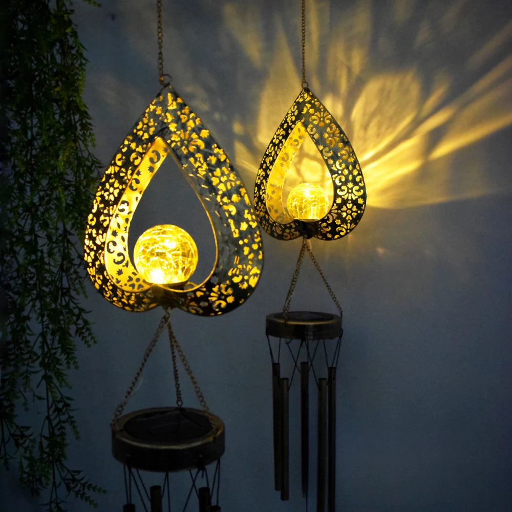 Suspension Lampe Solaire en Fer en Forme de Cœur – Décoration de Jardin avec Effet Carillon Éolien Décor de jardin Electro Paris