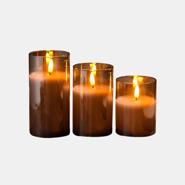 Chandelles LED Grises avec Télécommande – Ambiance Élégante pour Événements Éclairage décoratif Electro Paris Ensemble de 3 bougies sans télécommande