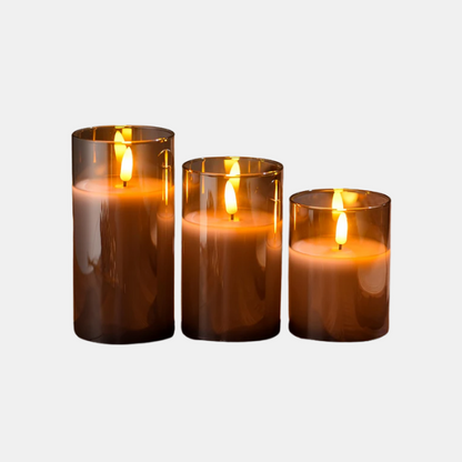 Chandelles LED Grises avec Télécommande – Ambiance Élégante pour Événements Éclairage décoratif Electro Paris Ensemble de 3 bougies sans télécommande