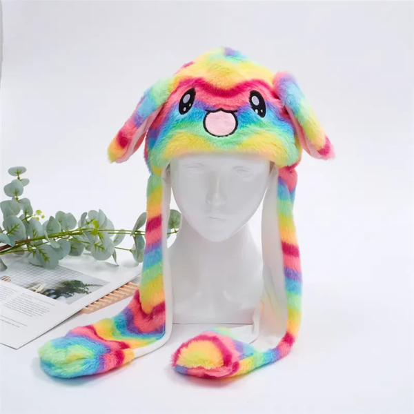 Chapeau Mignon avec Oreilles Mobiles et Sautillantes #Schattige Muts met Bewegende Oortjes - BunnyBounce Hat Electro Paris Lapin Arc-en-ciel