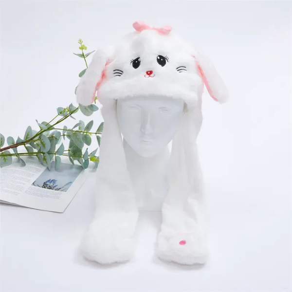 Chapeau Mignon avec Oreilles Mobiles et Sautillantes #Schattige Muts met Bewegende Oortjes - BunnyBounce Hat Electro Paris Chat Blanc