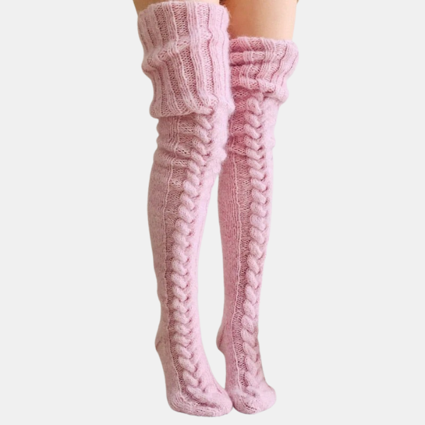 Chaussettes hautes en laine thermiques – Style Windy Spodnie d Electro Paris Rose Length: 75 cm