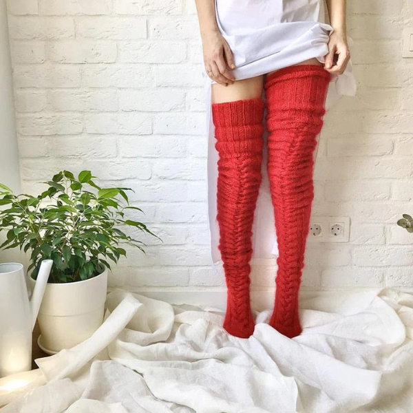 Chaussettes hautes en laine thermiques – Style Windy Spodnie d Electro Paris Rouge Length: 75 cm