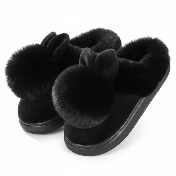 Chaussons Enfants en Peluche avec Oreilles de Lapin Slippers Electro Paris Noir Talon Ouvert 36 – 37