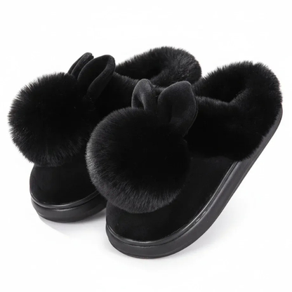 Chaussons Enfants en Peluche avec Oreilles de Lapin Slippers Electro Paris Noir Talon Ouvert 36 – 37