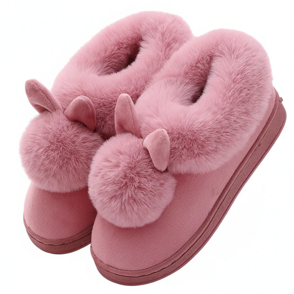 Chaussons Enfants en Peluche avec Oreilles de Lapin Slippers Electro Paris Rose Clair Talon Fermé 36 – 37