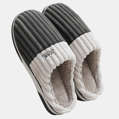 Chaussons Hiver Homme – Rayures Confortables et Douillettes Slippers Electro Paris Noir 44