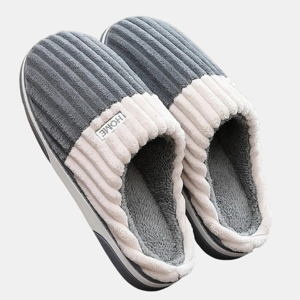 Chaussons Hiver Homme – Rayures Confortables et Douillettes Slippers Electro Paris Gris 44