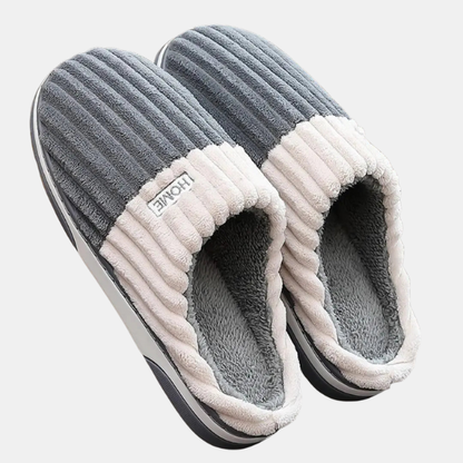 Chaussons Hiver Homme – Rayures Confortables et Douillettes Slippers Electro Paris Gris 44