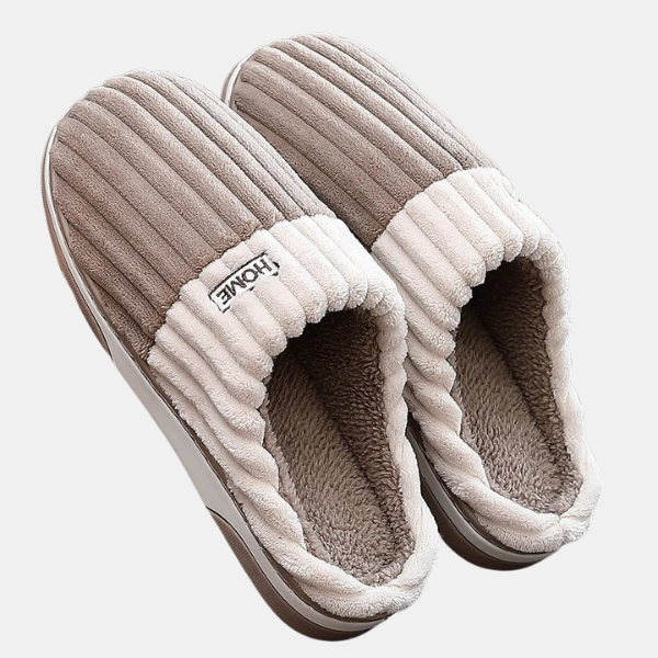 Chaussons Hiver Homme – Rayures Confortables et Douillettes Slippers Electro Paris Marron 44