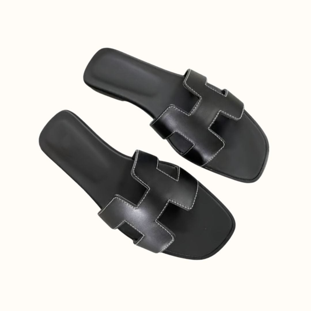 Sandales Tendance en Cuir pour Femme – Mules Confortables Antidérapantes Design H Chaussons Electro Paris