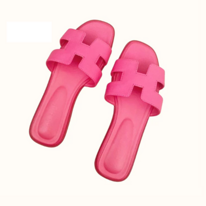 Sandales Tendance en Cuir pour Femme – Mules Confortables Antidérapantes Design H Chaussons Electro Paris Rose 34
