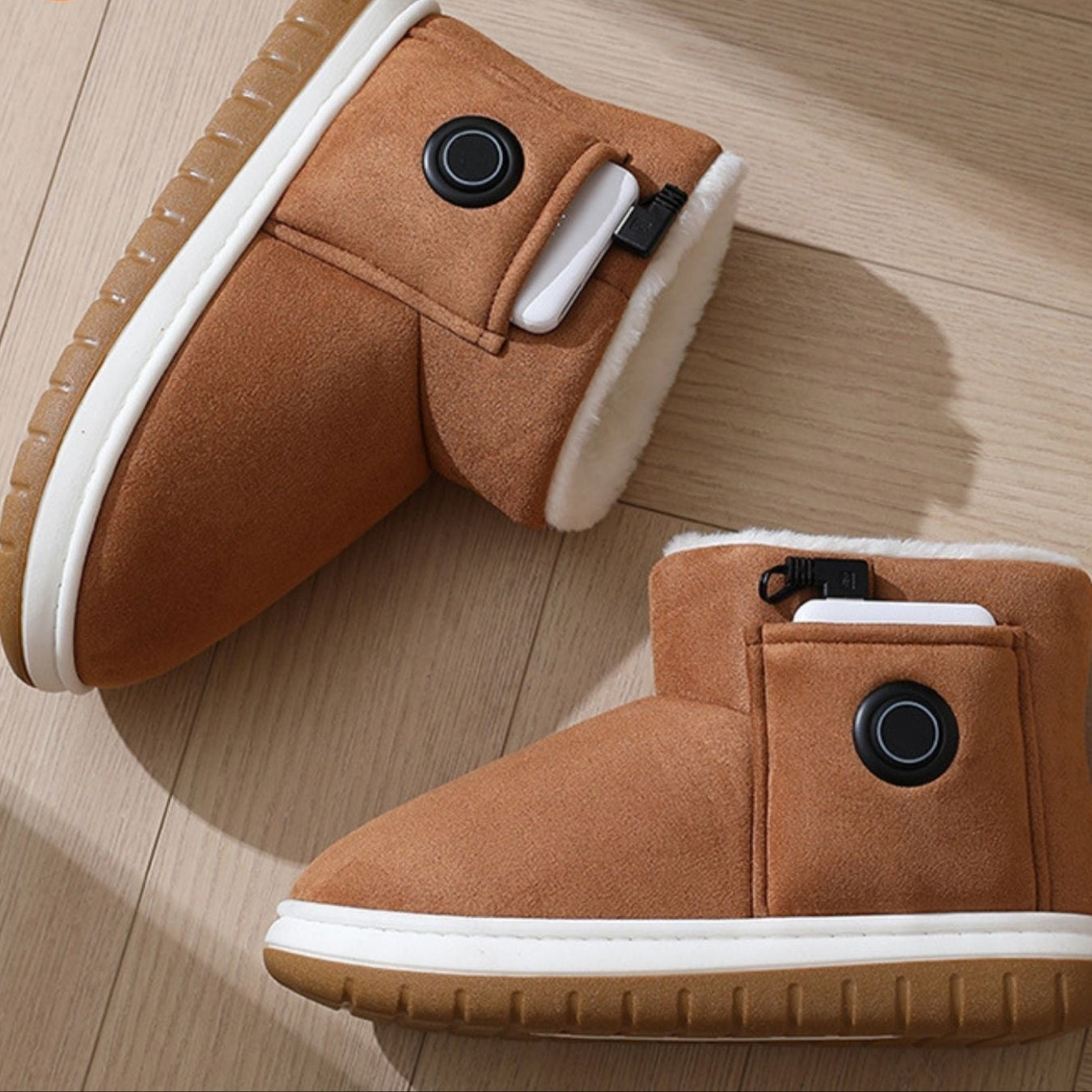 Chaussons Chauffants USB pour Homme et Femme – Pantoufles Douillettes avec Contrôle de Température Chaussures chauffantes Electro Paris Marron 38-39