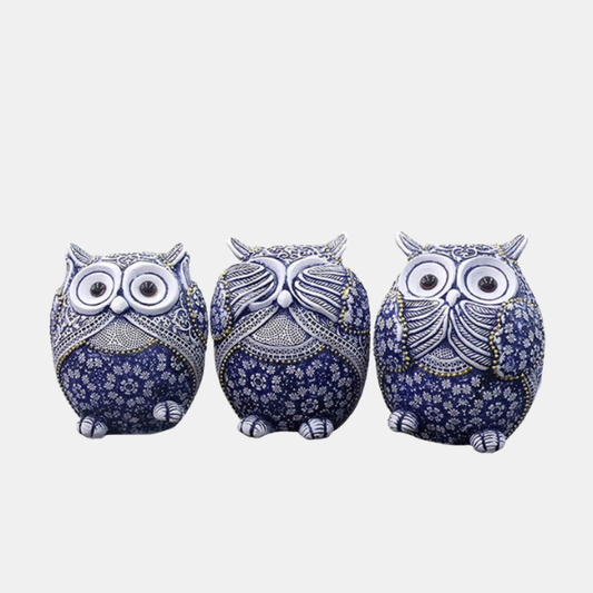 Chouettes en Trio – Figurines Décoratives pour Intérieur Decorations Electro Paris Bleu