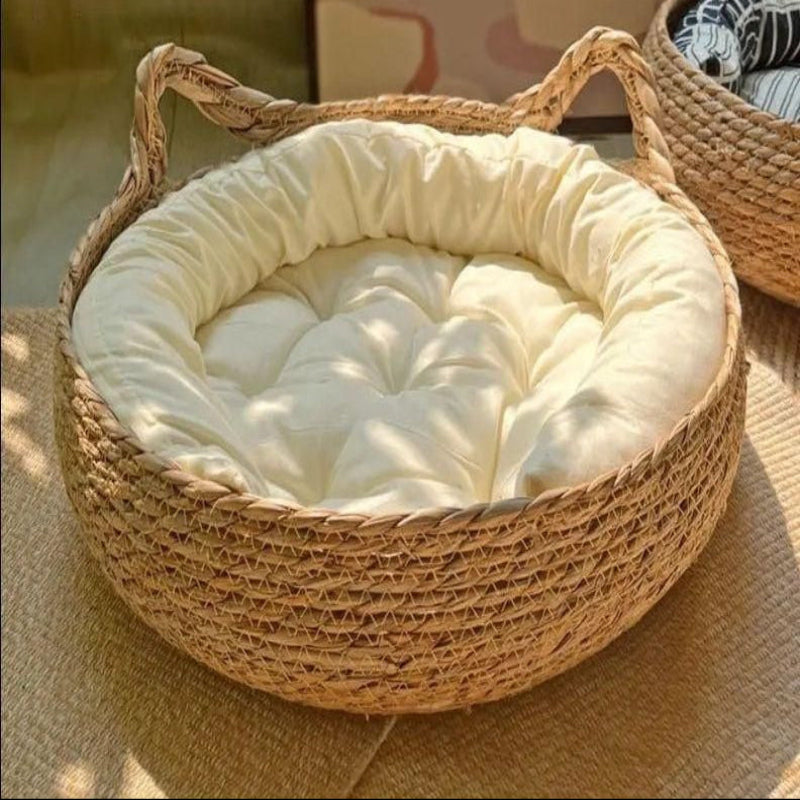 Lit Confort Douillet Pour Chat Avec Coussin Ultra Moelleux Et Panier Tressé Naturel Pet bed Electro Paris