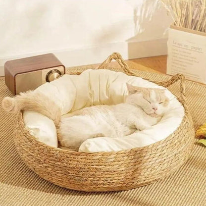 Lit Confort Douillet Pour Chat Avec Coussin Ultra Moelleux Et Panier Tressé Naturel Pet bed Electro Paris