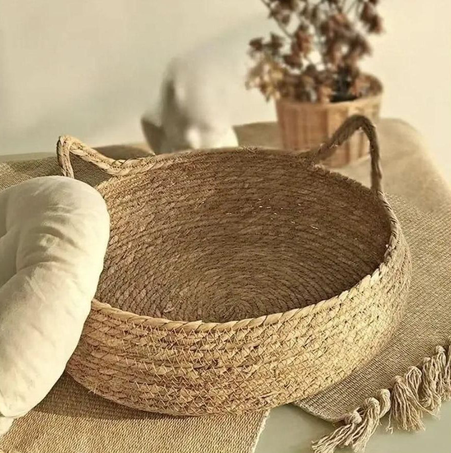 Lit Confort Douillet Pour Chat Avec Coussin Ultra Moelleux Et Panier Tressé Naturel Pet bed Electro Paris