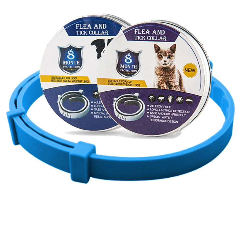 Collier Anti-Puces et Tiques 8 Mois pour Chiens & Chats – Collier Répulsif Étanche et Réglable Contrôle des puces et des tiques Electro Paris Bleu Chiens (62 cm)