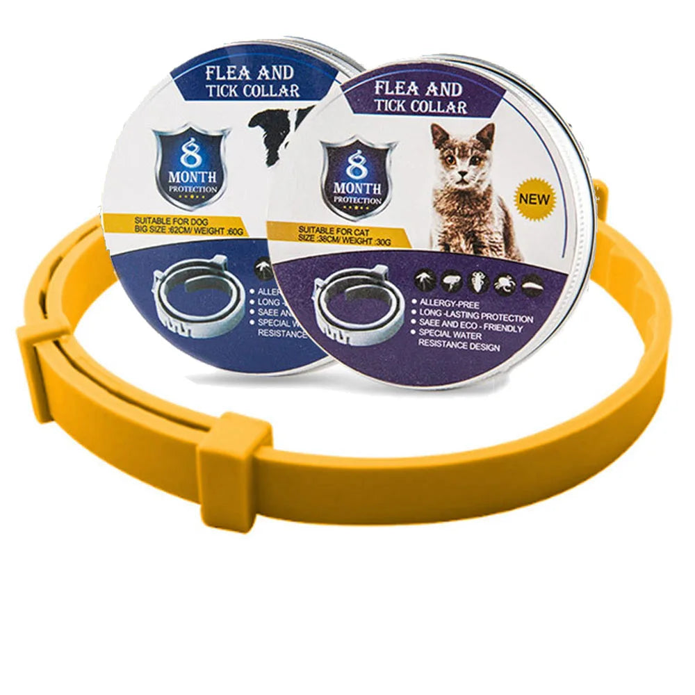 Collier Anti-Puces et Tiques 8 Mois pour Chiens & Chats – Collier Répulsif Étanche et Réglable Contrôle des puces et des tiques Electro Paris Jaune Chiens (62 cm)