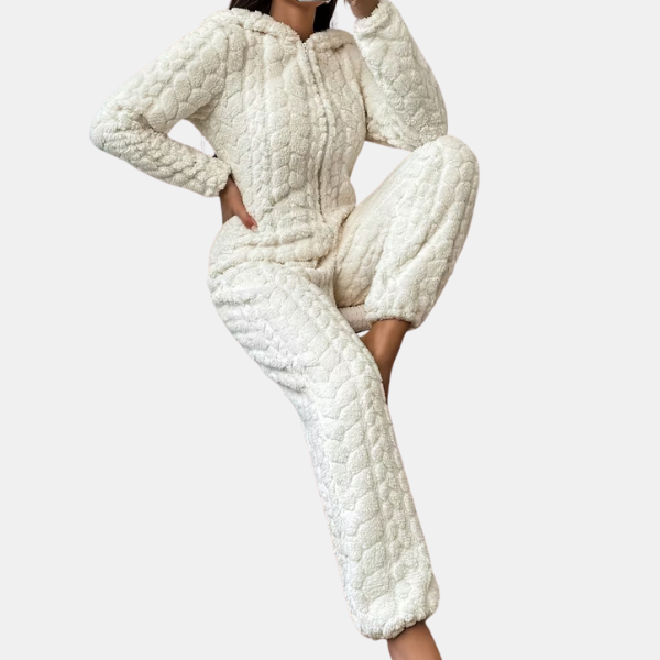 Combinaison à Capuche Femme – Douce et Confortable Onesie Electro Paris Crème S