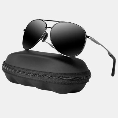Lunettes de Soleil Aviateur Polarisées Premium – Style Classique & Protection UV Supérieure Sunglasses Electro Paris Monture grise - Verres noirs